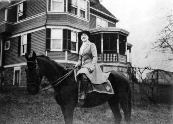 Alice on Horseback: Picture taken in front of Alice Guy's home on Lemoine Ave in the 1910. Courtesy Fort Lee Film Commission.